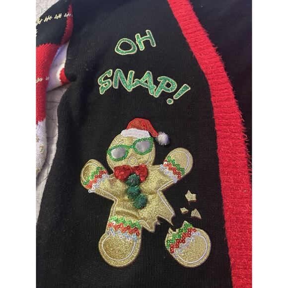 Celebrate Together Ugly Christmas Sweater Cardigan L Oh Snap Gingerbread Argyle - Picture 3 of 11